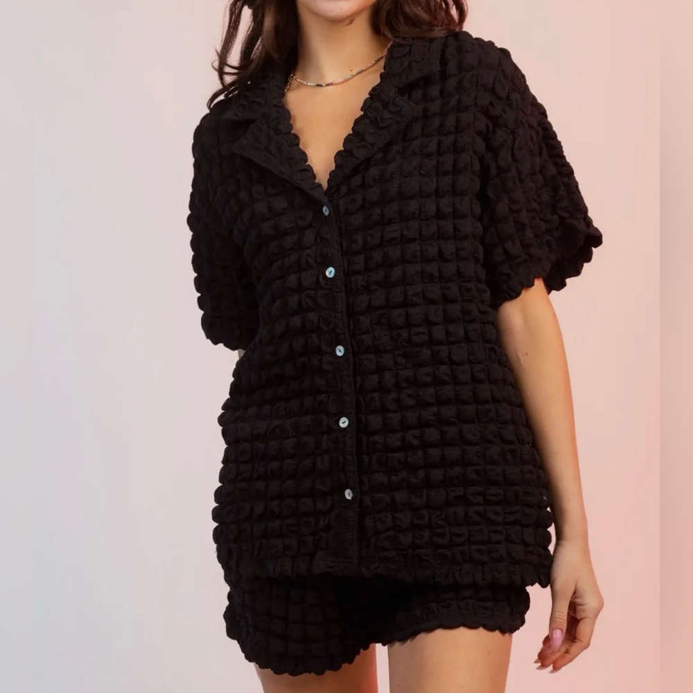 Puffy Shirt & Shorts Set - Black